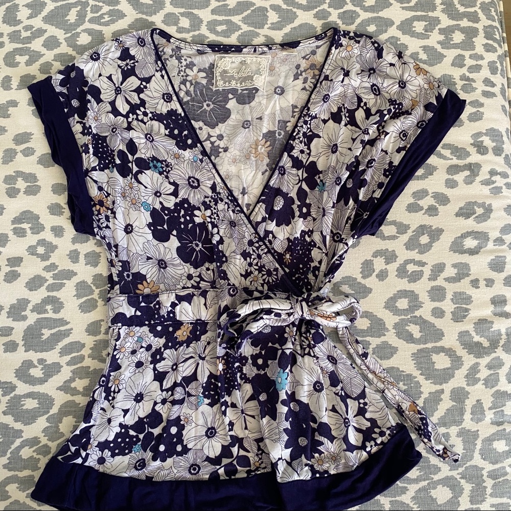 Anthropologie Deletta Retro Floral Wrap Tee